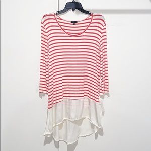 K&C Horizontal Red White Layered Look Top